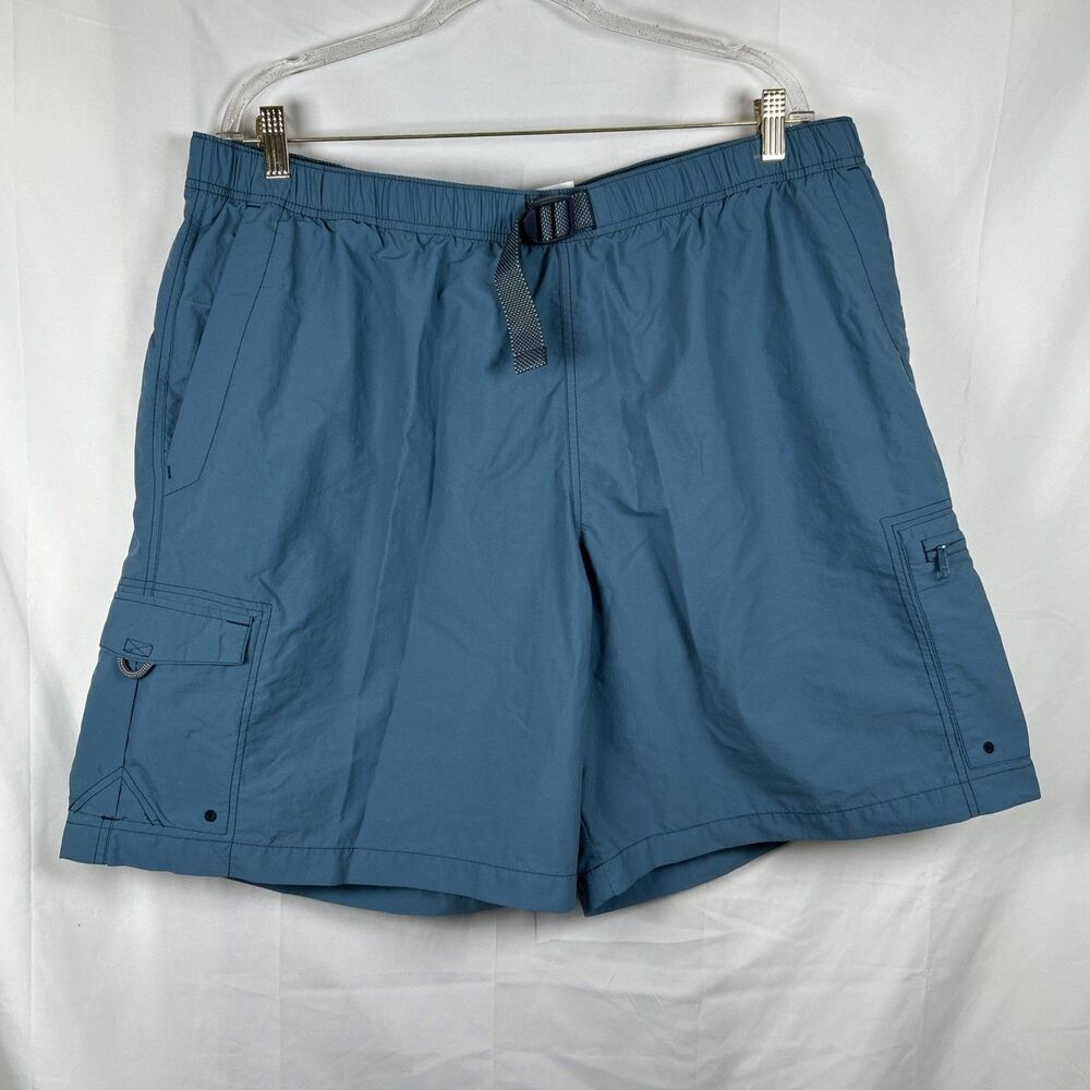 Vtg Columbia Blue Cargo Shorts XXL Belted Buckle Pockets Swim Mesh Outdoor 9 in